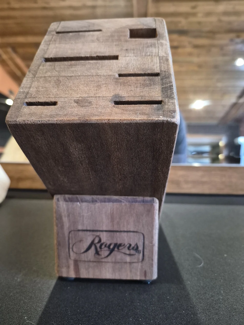 Vintage Rogers Wood knife holder Made in Brazil No Knives Oak 6 Slot